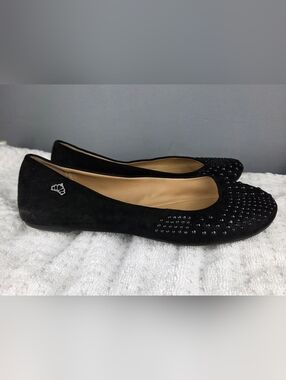Fergalicious Black Suede Crystal-Embellished Ballet Flats